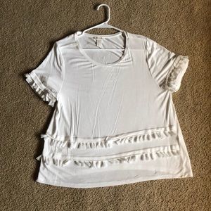 White Shortsleeve Fringe Top